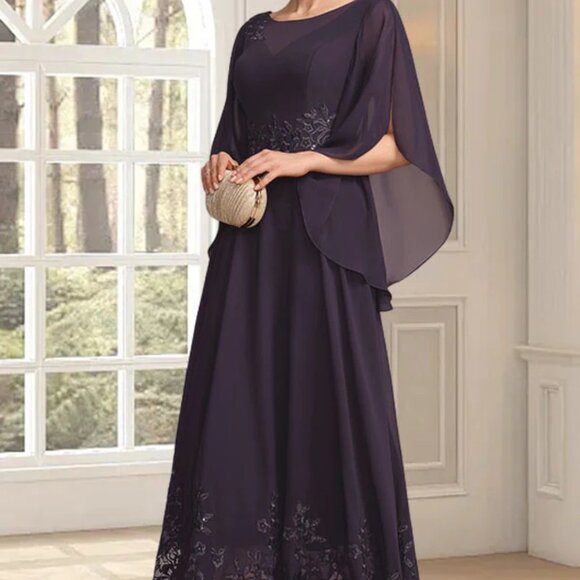 A-line Scoop Illusion Ankle-Length Lace Chiffon Mother of the Bride Dress - Picture 3 of 6